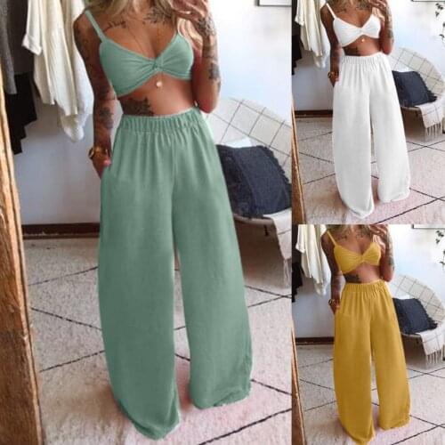 Fashion Tracksuit Women Casual Solid Tracksuits Wives Sleeveless Camis Tops+Long Pants 2 Piece Set спортивные костюмы жен