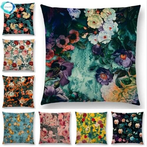 Vintage Forest Botanical Garden Cotton Linen Throw Pillow Cover Colorful Flowers Leaves Prints Cushion Cover Sofa Pillowcase