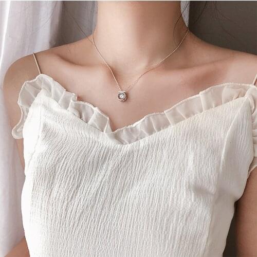 925 Sterling Silver Chain Necklace Fashion Wedding Engagement Jewelry Quality Shiny Round CZ Zircon Pendant For Women Gift NK027