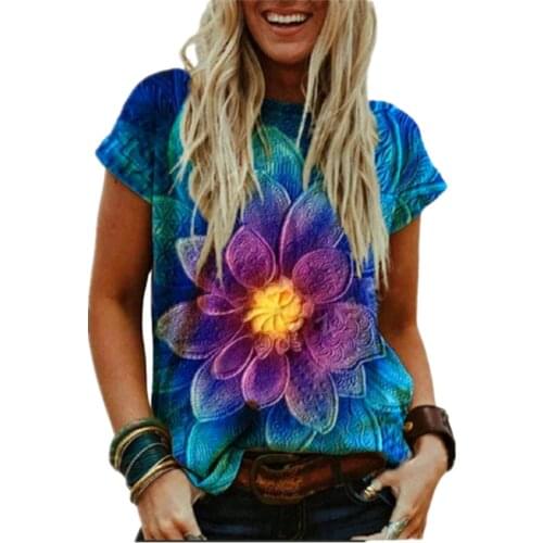 Casual 3XL Plus Size Women 2021 Summer T Shirt Fashion Floral Print Loose Casual Tops Tee Ladies O-Neck Short Sleeve Streetwear