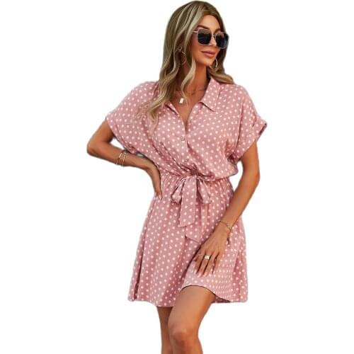 Lady Boho Dot Pattern Women Clothing Black Viscose Bow-Knot Outfits Loose Soft Casual Dress 2021 The New Listing