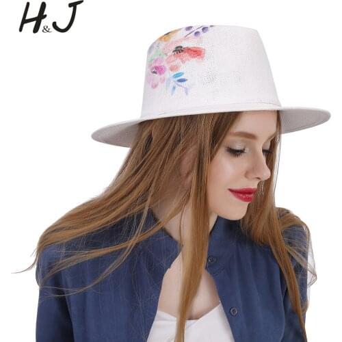 2019 Fashion Women Straw Summer Panama Hat For Lady Beach Wide Brim Sun Hat With Handmade Paint Flower Sunbonnet Size 58CM