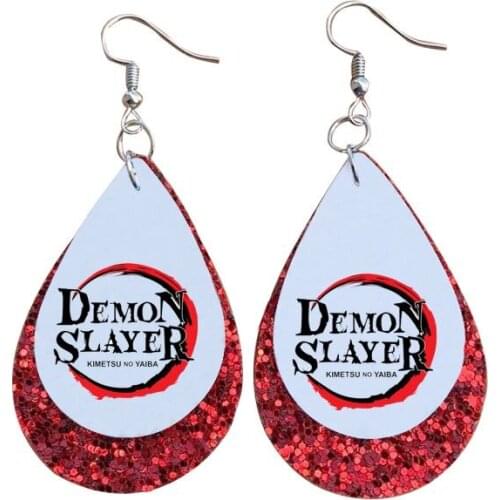 Demon slayer tanjiro earrings faux leather trend for woman 2021 glitter earring