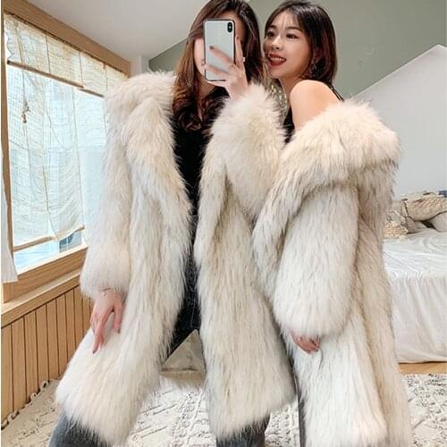 Winter fox fur imitation fur coat womens long new warm raccoon fur coat large size leisure windbreaker