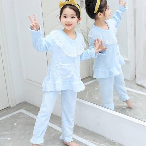 Girls Winter Sleepwear Flannel Sleepwear Pyjamas Boys Nightwear Cartoon Fleece Thick Children Pajamas Sets Kids Clothes Homewear