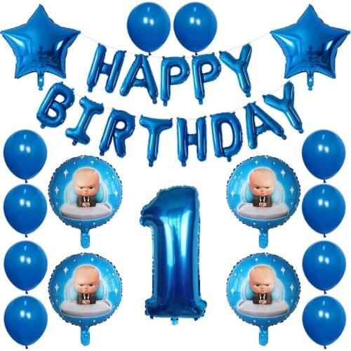 30pcs Cartoon Baby Boss Balloons Happy Birthday Party Foil Helium Balloons Kids Birthday Party Decorations Air Globos Supplies