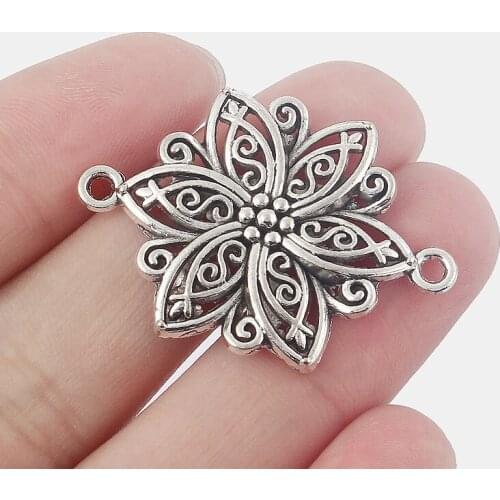 10Pcs Filigree Flower Charms Pendants Connector for Jewelry Bracelet Making Findings 31*31mm