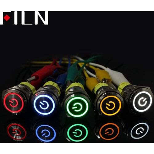 16mm 6V 12V 110V 220V LED momentary latching Brass Nickel Plate antivandal waterproof metal Push Button Switch with Power symbol