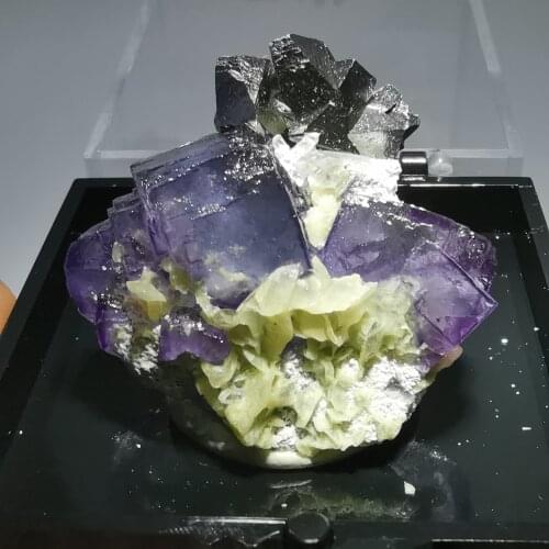 27.1gStep purple fluorite and arsenopyrite crystal symbiotic mineral specimen restoration stone home decoration (send box)