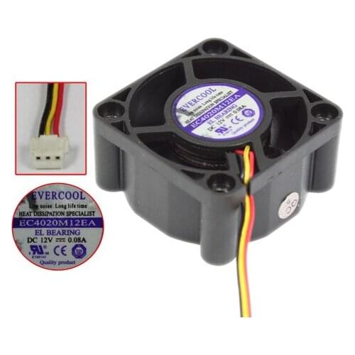 EverCool EC4020M12EA DC 12V 0.08A 40x40x20mm 3-wire Server Cooling Fan