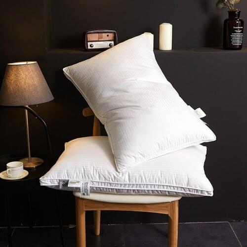 48*74cm Luxury 3D Style Bread Goose Down and Feather Adult Orthopedic Neck Pillow With 100% Cotton Satin Stripes Cover