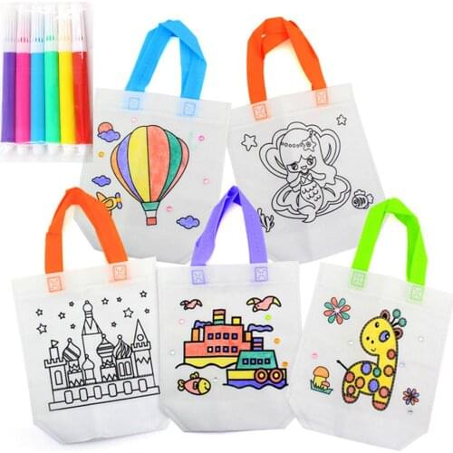 5Pcs Kids DIY Graffiti Bag Painting Drawing Educational Toys for Children Arts Crafts Color Filling Toy with 6pcs Watercolor Pen