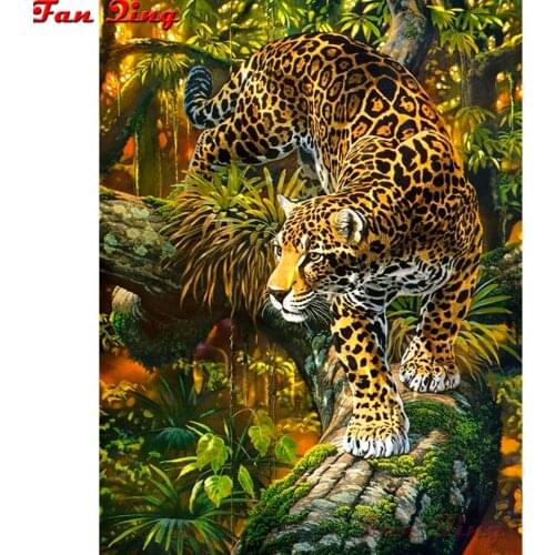 5d Diamond Painting Leopard Animal Full Square round Diamond Embroidery forest Animal Picture Of Rhinestones Home Decoration