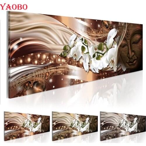 5D Diy Diamond Painting White Orchid Flowers 3D Diamond Painting Round Diamant Painting Rhinestones Embroidery Buddha Statue