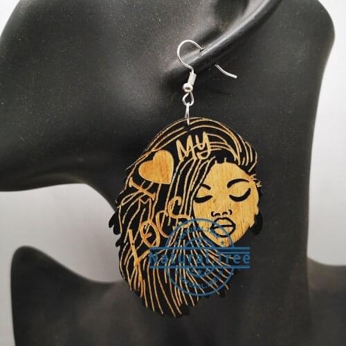 Free shipping!!Newest Engraved African Girl Wooden Earrings