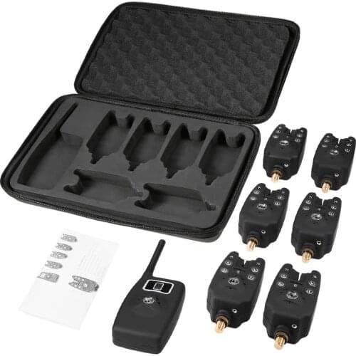 Lixada Wireless Digital Fishing Bite Alarm with LCD Screen Indicator 1 Receiver 6 Fishing Transmitter with Zippered Case
