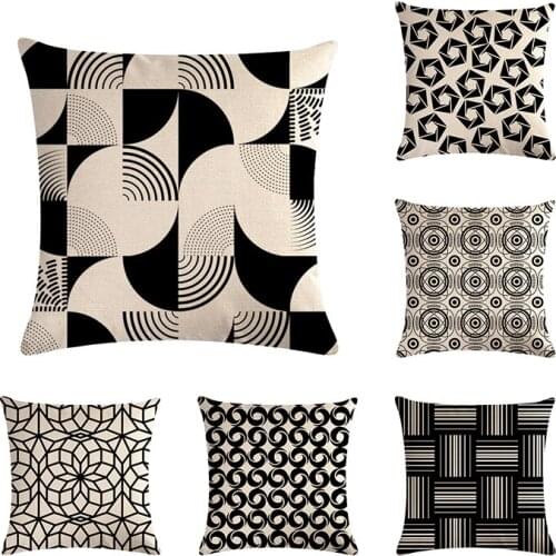Black & white Linen Throw Pillow Case Geometric Decorative Pillows For Sofa Pillow Seat Cushion Cover 45x45cm Home Decor ZY806