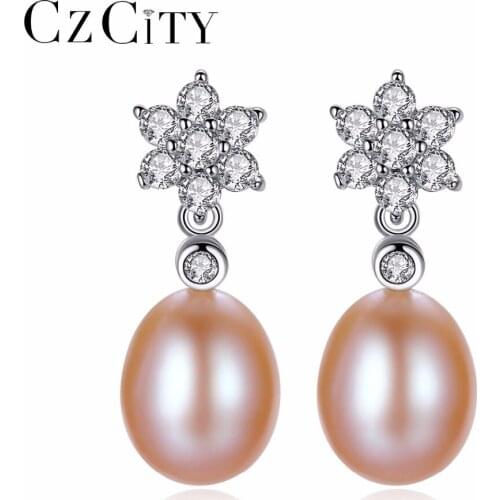 CZCITY Pure Natural 8-9mm Freshwater Pearl Flower Earrings 925 Silver Women Fine Jewelry Gift for Women Factory Wholesale
