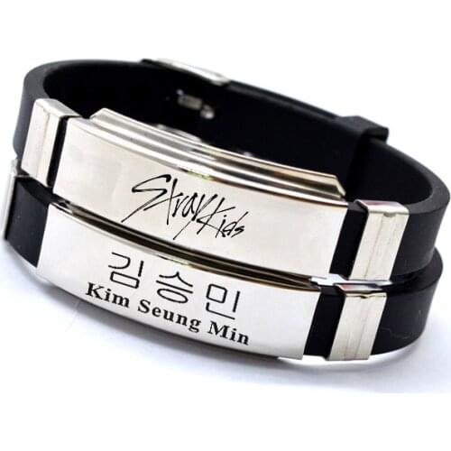 1pcs Kpop Stray kids bracelet logo name stainless steel silicone K-pop bracelet