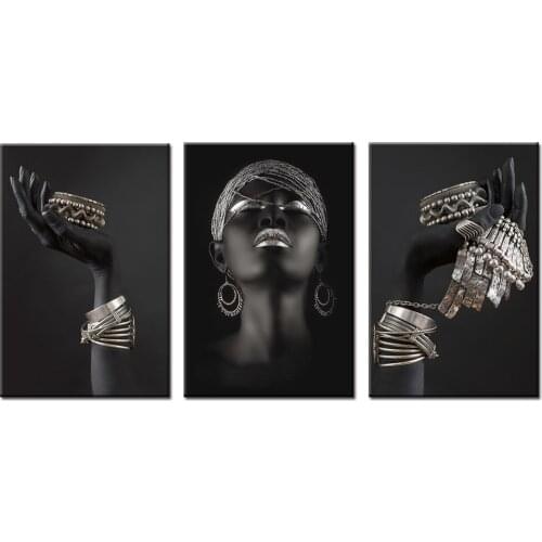 DIY Diamond Painting 3 pieces African Woman Holding Silver Jewelry Full Square round 5D Diamond Embroidery Cross Stitch Mosaic