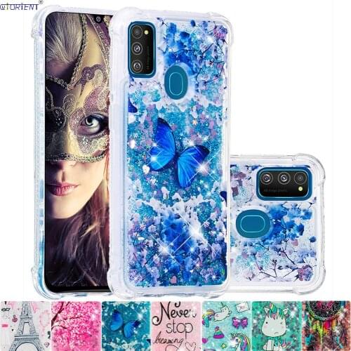 For Samsung Galaxy M21 M30s Glitter Flow Quicksand Liquid Cute Fitted Phone Case SM-M215F/DSN SM-M307FN/DS Silicone Bumper Cover