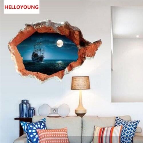 QT-0160 Three-dimensional Scenery Wall Sticker Ocean Bedroom Living Room Wall Stickers Home Decor Fashion 3D Sticker mural