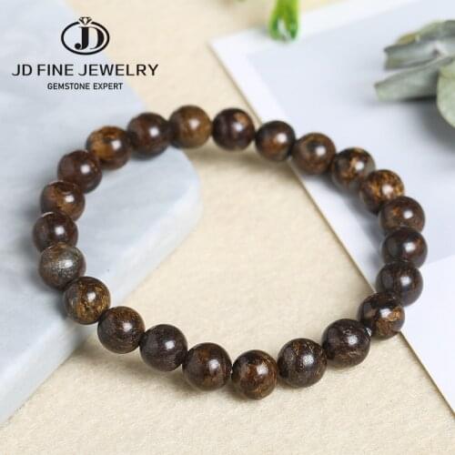 JD Natural Stone Bronze Bronzite Round Beads 4 6 8 10 12mm Diy Charm Flexible Bracelet Brown Color Jewelry For Men Women