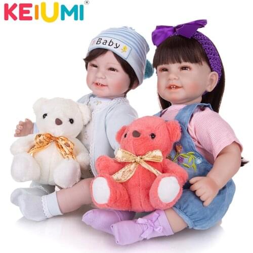 KEIUMI Realistic 22 Inch Cloth Body Reborn Baby Dolls Twins Soft Vinyl Reborn Boneca Cloth Body Doll For Kids Birthday Gifts
