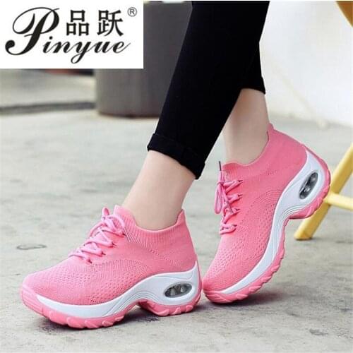 Fashion Women Sneakers Walking shoes Outdoor Sports Shoes Breathable Mesh Comfort Jogging Mesh Shoes Air Cushion Lace Up Ladies