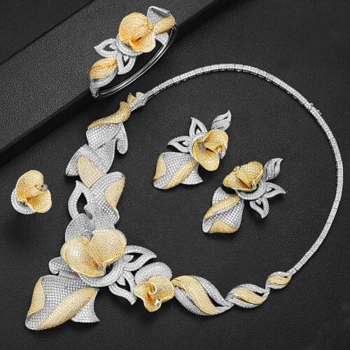 LARRAURI Nigerian wedding bridal jewelry sets crystal Trendy Bangle Earrings Necklace Ring Women Anniversary Party Jewelry