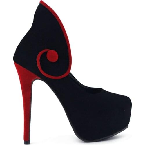 LF80809 New Black/Red Button Curved Hidden Platform Party Club Pump