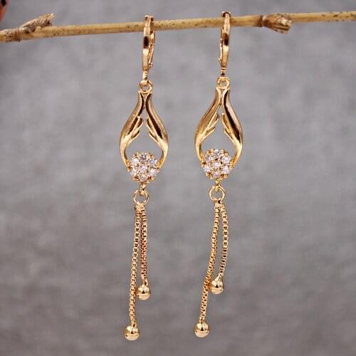 Fashion Luxury Drop dangle Earrings Women 's earrings Trendy Fashion Gold Earrings for womens white Zircon Jewerly gift