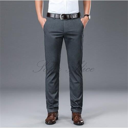 Free Shipping 2020 Mens Summer New High Waist Straight Casual Pants Business Simple Stretch Comfortable Middle-aged Trousers