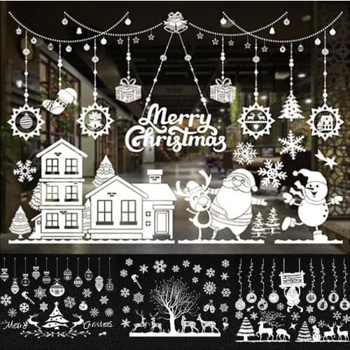Multi Style Glass Applique White Wall Sticker Christmas Sticker Removable Window Sticker PVC For Store Home Festival Sticker Dec