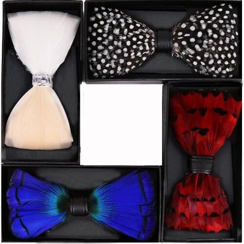 Natural Peacock Feather Exquisite Hand Made Mens Luxury Bow Tie Gift Box Set for Men Wedding Business Party Bowtie