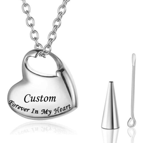 Forever in My Heart Pendant Stainless Steel Cremation Heart Locket Necklace for Ashes Urn Memorial