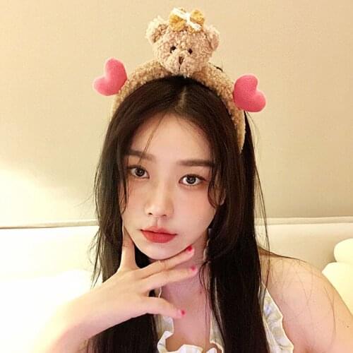 New Women Girls Cute Cartoon Bear Heart Plush Hairband Sweet Selfie Props Headband Lovely Hair Decorate Fashion Hair Accessories