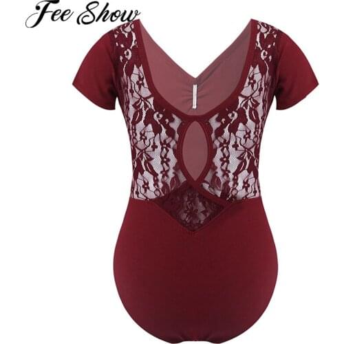 New Girls Kids Ballet Dress Costumes Jumpsuit Short Sleeve Hollow Out Lace Back Ballet Dance Leotards for Ballet Tutu Dancewear