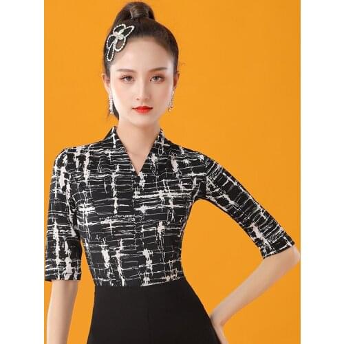 New Latin Dance Tops Short Sleeve Modern Dance Practice Shirt Professional Rumba Tango Samba Salsa Cha Cha Dance Costume DQL4988