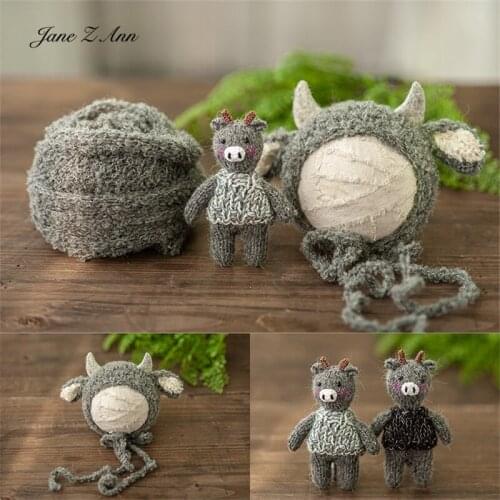 New Year Spring Festival calf newborn 1 month children photo hat handmade knitted doll cloth props combination ox year gift