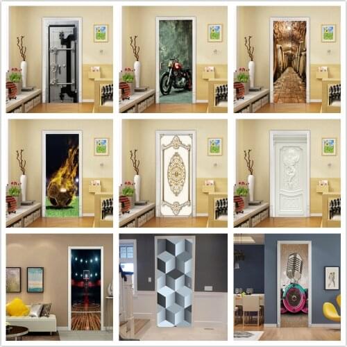 New 3D Wallpaper On the Door Sticker Bedroom Home Design Decoration Poster Selfadhesive PVC Wallpaper Wall Mural diy Deursticker