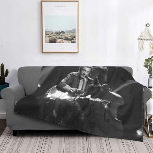 Johnny Hallyday Blankets Fleece Winter Rock Star Portable Super Warm Throw Blankets for Home Bedroom Plush Thin Quilt
