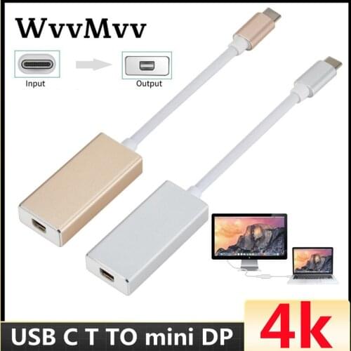 WVVMVV USB C to Mini DP 4K Type C to Mini Display Port Adapter Plug and Play Thunderbolt 3 to Mini DP Converter for MacBook Pro