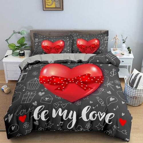 Red Love Heart Printed Duvet Cover My Love Bedding Set Quilt Cover with Pillow Case Valentine‘s Day Comforter Set for Adult