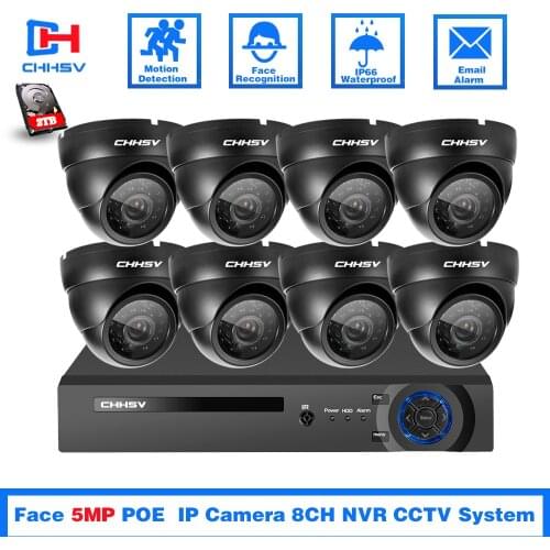 Face Detection H.265 POE 5MP Video Surveillance Kit 8CH NVR CCTV System 5megapixels Weatherproof CCTV Security 5MP POE IP Camera