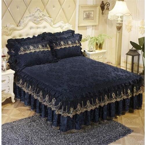 Luxury Lace Bedding Bed Skirt set 1/3pcs Velvet Thick Bedspread Bed Linen Pillowcase Princess Bedclothes bed cover King Queen