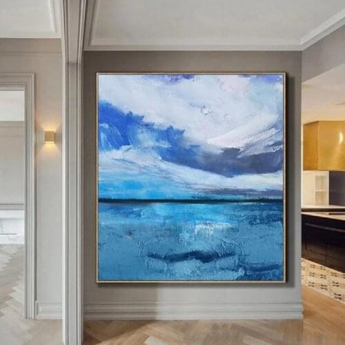 Hand Painted Landscape Oil Painting Wall Decor Handmade Abstract Blue Oil painting On Canvas For Living Room Decor No Frame