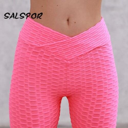 SALSPOR Bubble Butt Workout Women Leggings Push Up Solid Push Up High Waist Legging Elastic Gym Clothing Fitness Activewear
