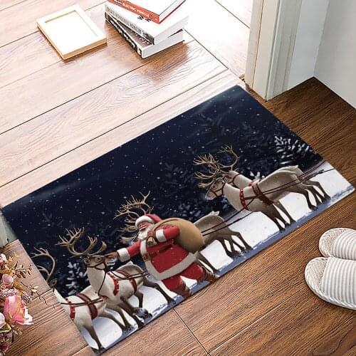 Merry Christams Elk And Santa Bath Rugs Christmas Doormat Non-Slip Door Mat Carpet Bathroom Accessories Customizable