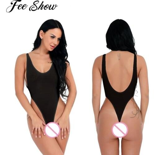 Sexy Women Bodysuits Sleeveless Lingerie Bodysuit Transparent High Cut Thong Leotard Crossdresser Backless Sissy Teddy Nightwear